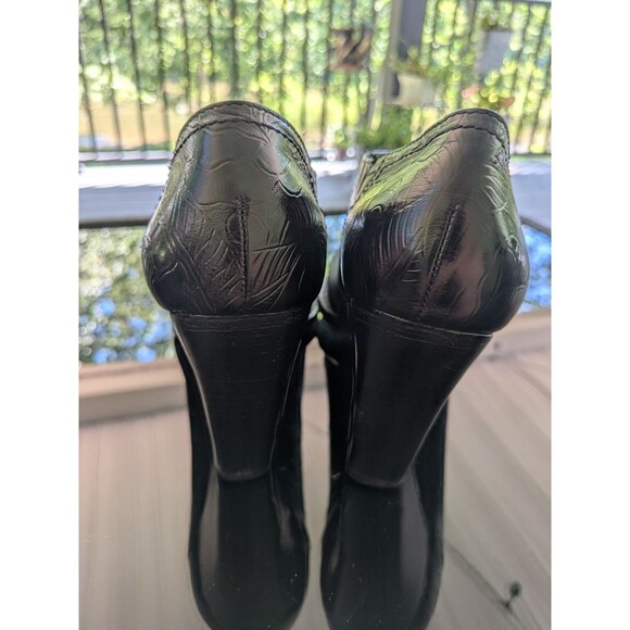 Antonio Melani Shoes Boot Womens 7.5 Black Leather Ankle Heel Western Rose Stamp - Picture 10 of 14